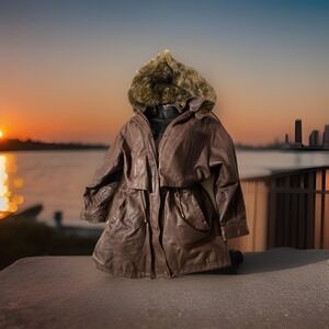 Wilson's  Leather Brown  Leather Coat With Lining & Removeable Hood L